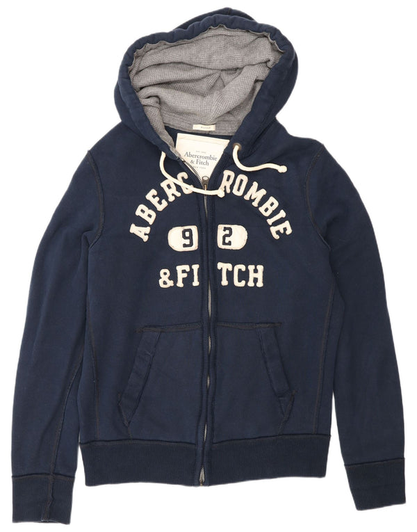 Abercrombie & Fitch Mens Graphic Zip Hoodie Sweater 2XL Navy Blue Cotton