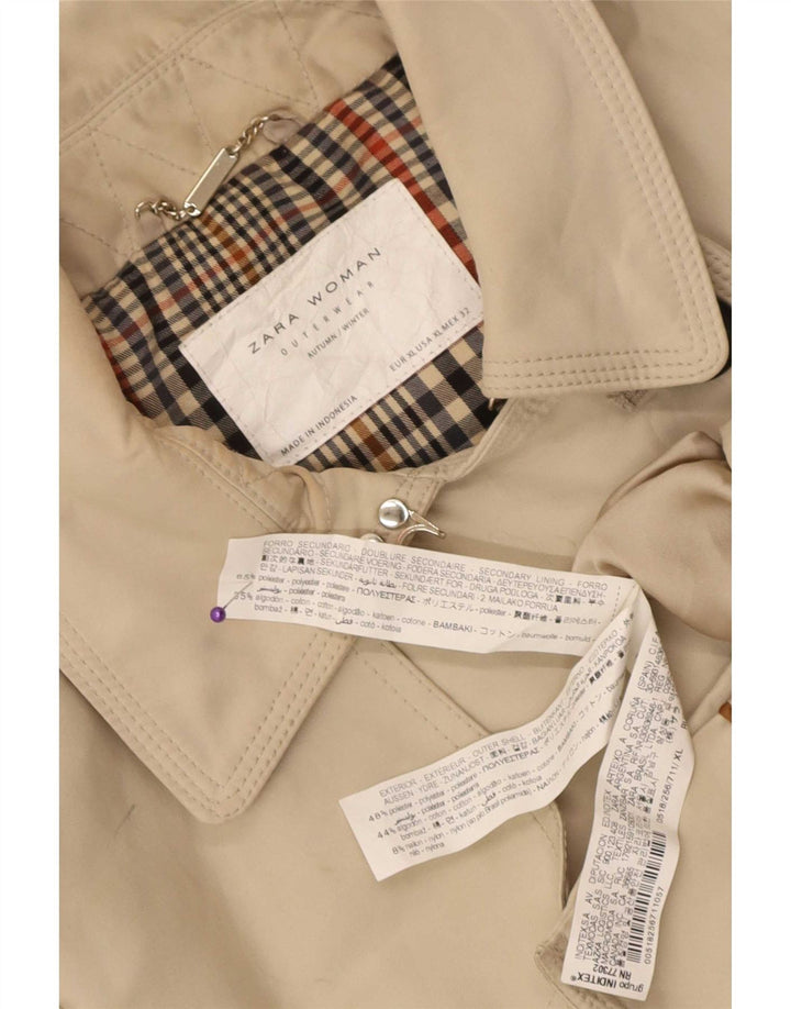 Zara Womens Double Breasted Trench Coat UK 18 XL Beige Polyester