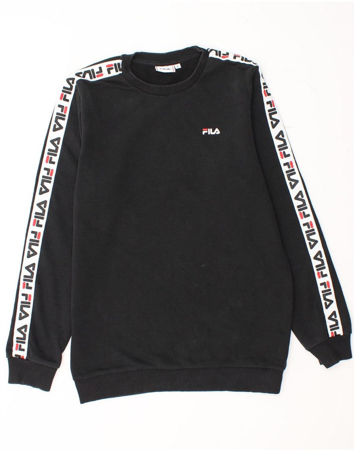 FILA Mens Graphic Sweatshirt Jumper Small Black Colourblock Cotton