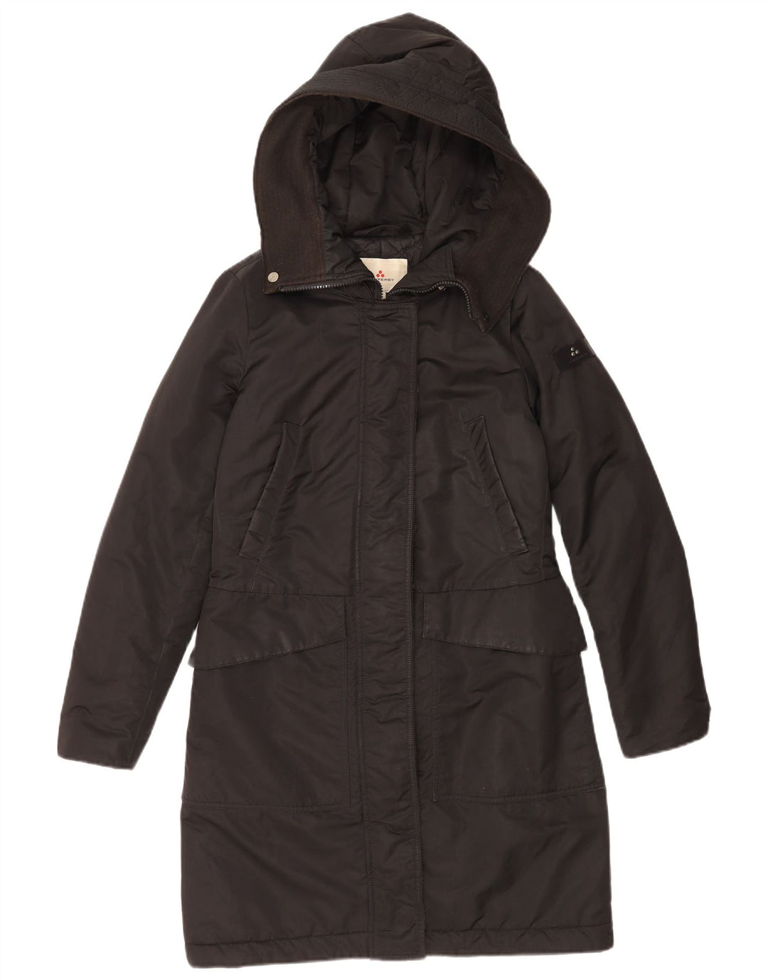 PEUTEREY Womens Hooded Padded Coat IT 42 Medium Black Polyester