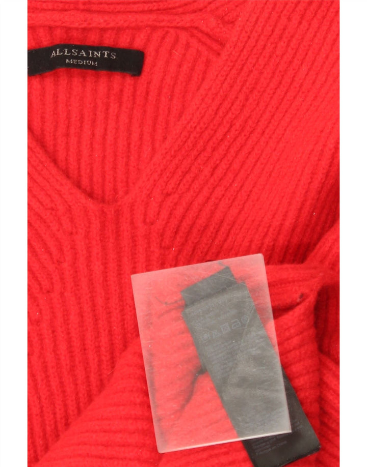 All Saints Womens Oversized V-Neck Jumper Sweater UK 14 Medium Red Wool