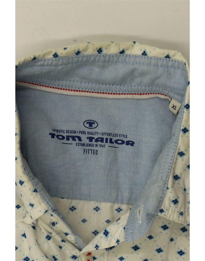 TOM TAILOR Mens Fitted Shirt XL White Spotted Cotton Vintage Tom Tailor and Second-Hand Tom Tailor from Messina Hembry 