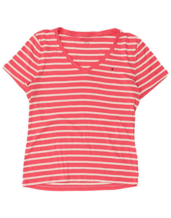 TOMMY HILFIGER Womens T-Shirt Top UK 18 XL Pink Striped Cotton
