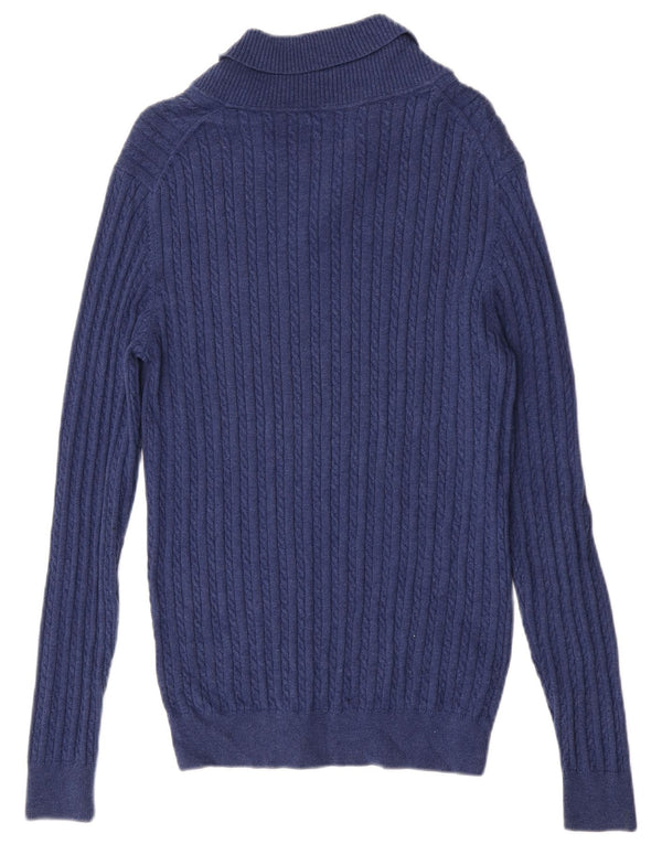 Massimo Dutti Womens Shawl Neck Jumper Sweater UK 18 XL Blue Cotton