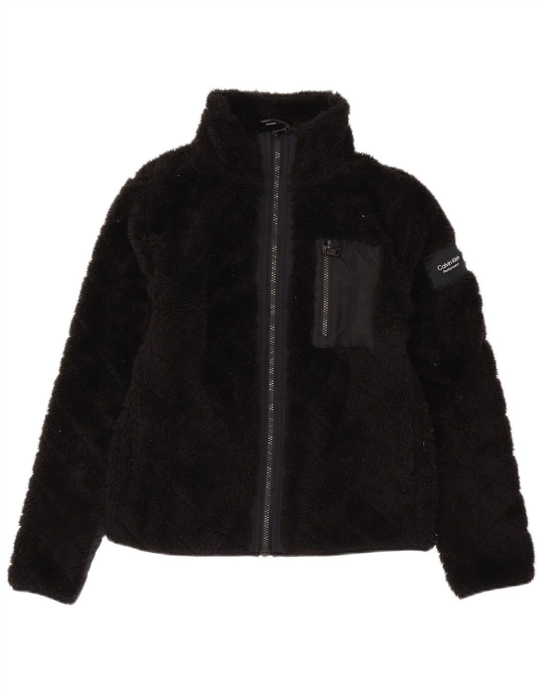CALVIN KLEIN Womens Performance Fleece Jacket UK 14 Medium Black Polyester