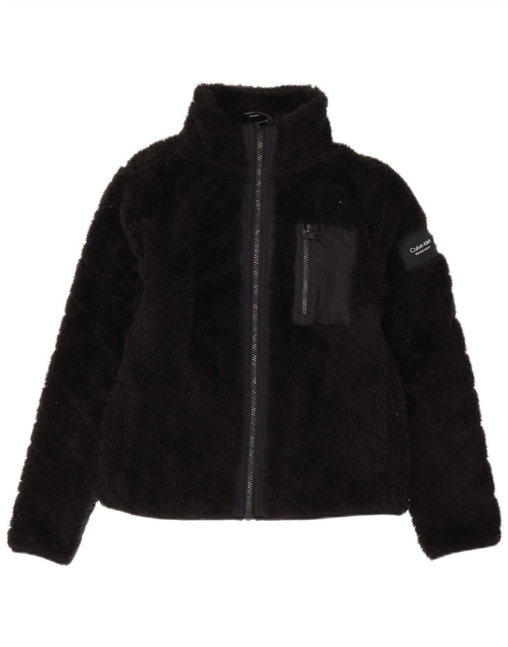 CALVIN KLEIN Womens Performance Fleece Jacket UK 14 Medium Black Polyester