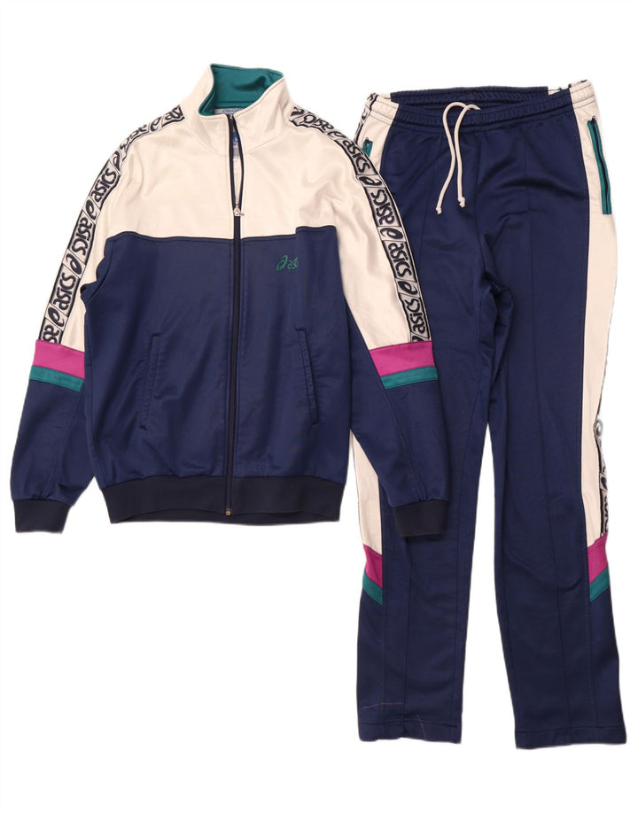 Asics Womens Full Tracksuit IT 48 XL Navy Blue Colourblock Polyamide