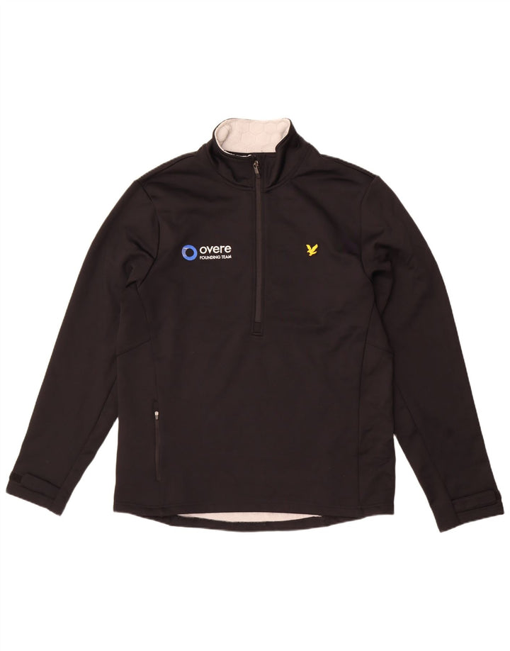 Lyle & Scott Mens Graphic Zip Neck Pullover Tracksuit Top Large Black