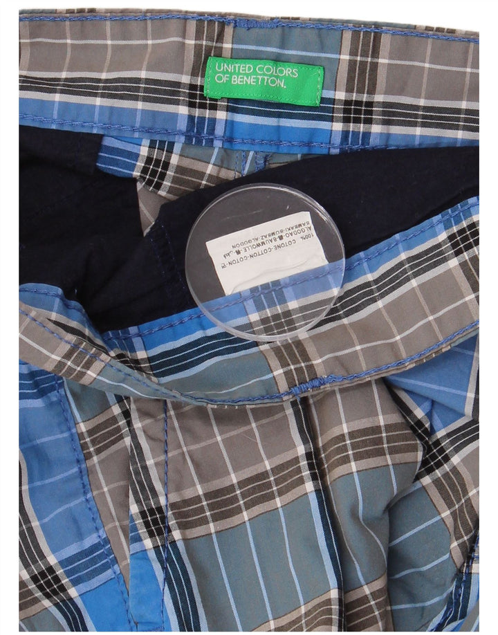 BENETTON Mens Chino Shorts W34 Large  Blue Check Cotton