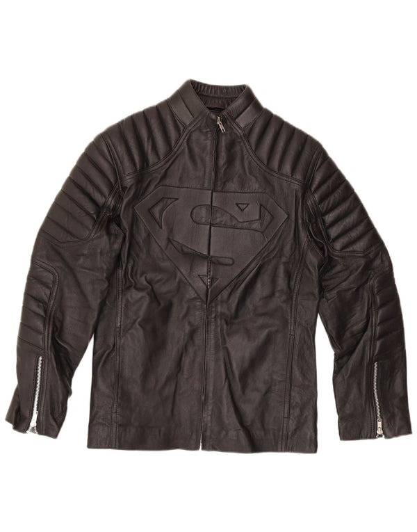 Vintage Mens Superman Graphic Moto Racer Jacket UK 40 Large Black Biker