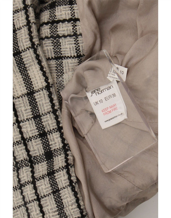Jane Norman Womens Overcoat UK 10 Small  White Check Wool