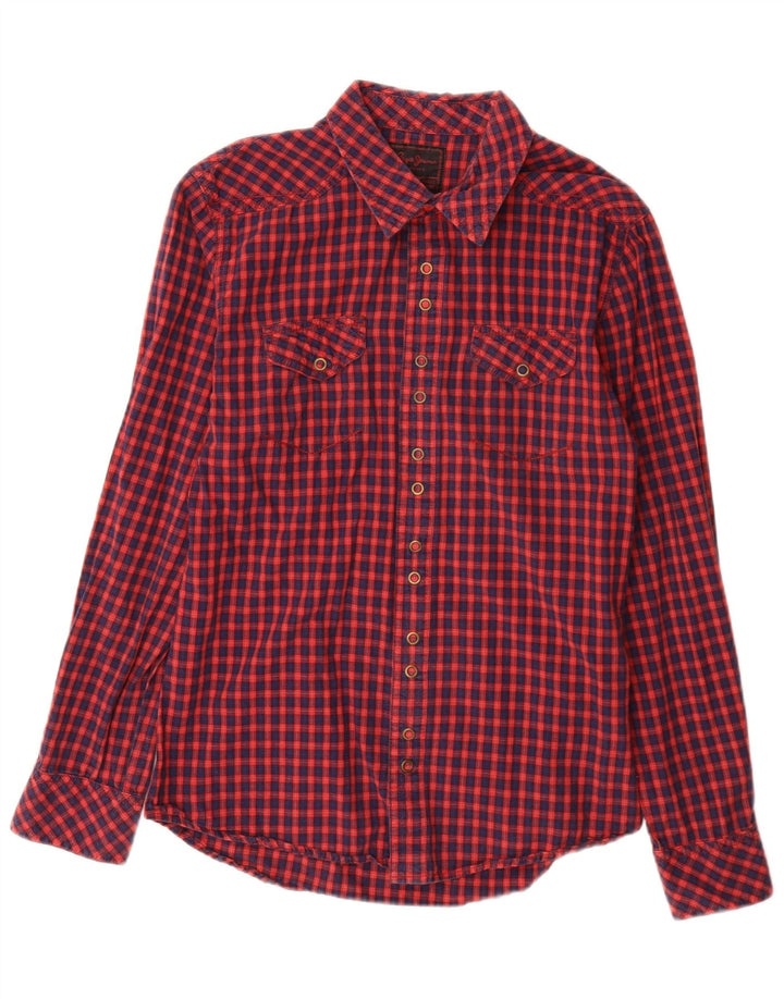 PEPE Jeans Mens Graphic Flannel Shirt Small Red Gingham Cotton