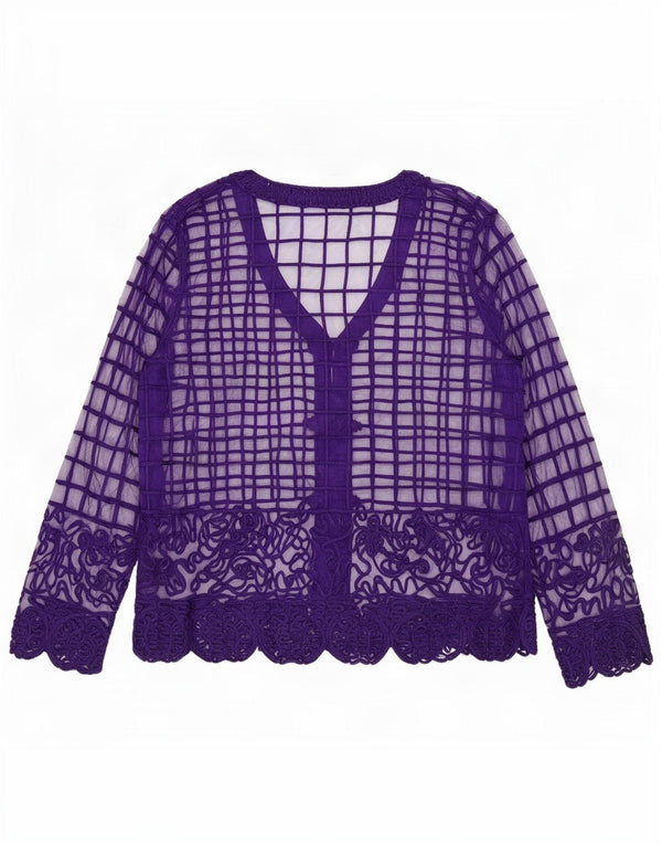Vintage Womens See Through Shirt Blouse UK 14 Medium Purple Geometric