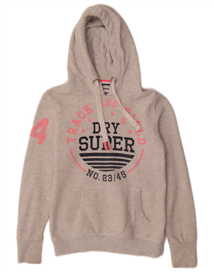 SUPERDRY Womens Graphic Hoodie Jumper UK 10 Small Grey Cotton