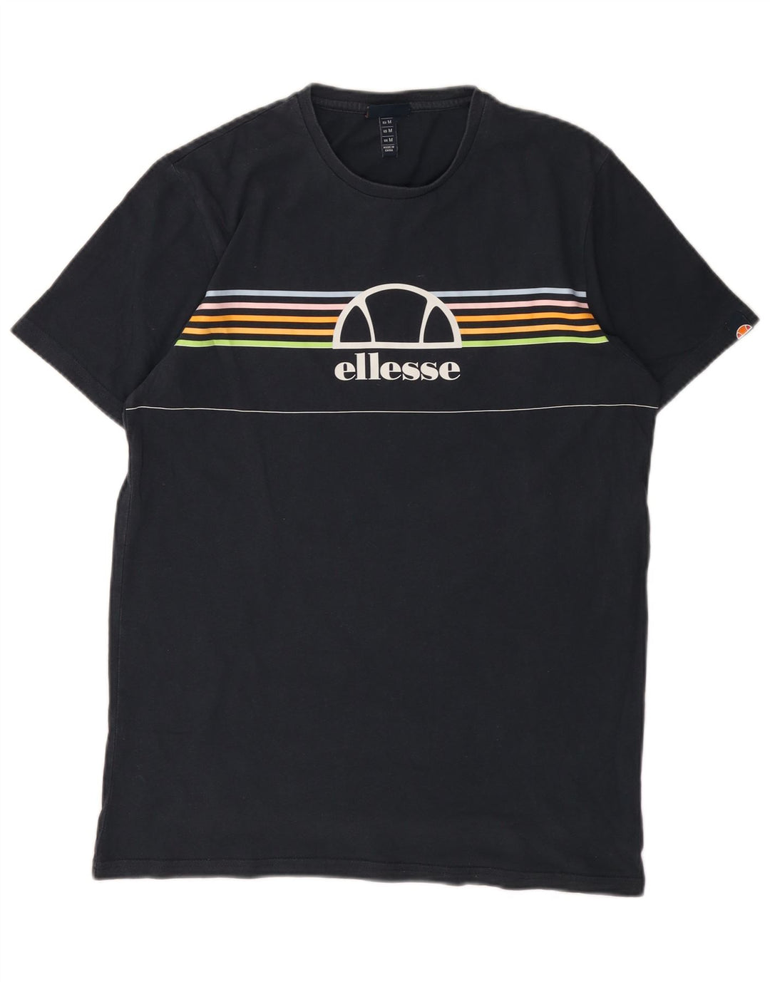 ELLESSE Mens Graphic T-Shirt Top Medium Navy Blue Striped