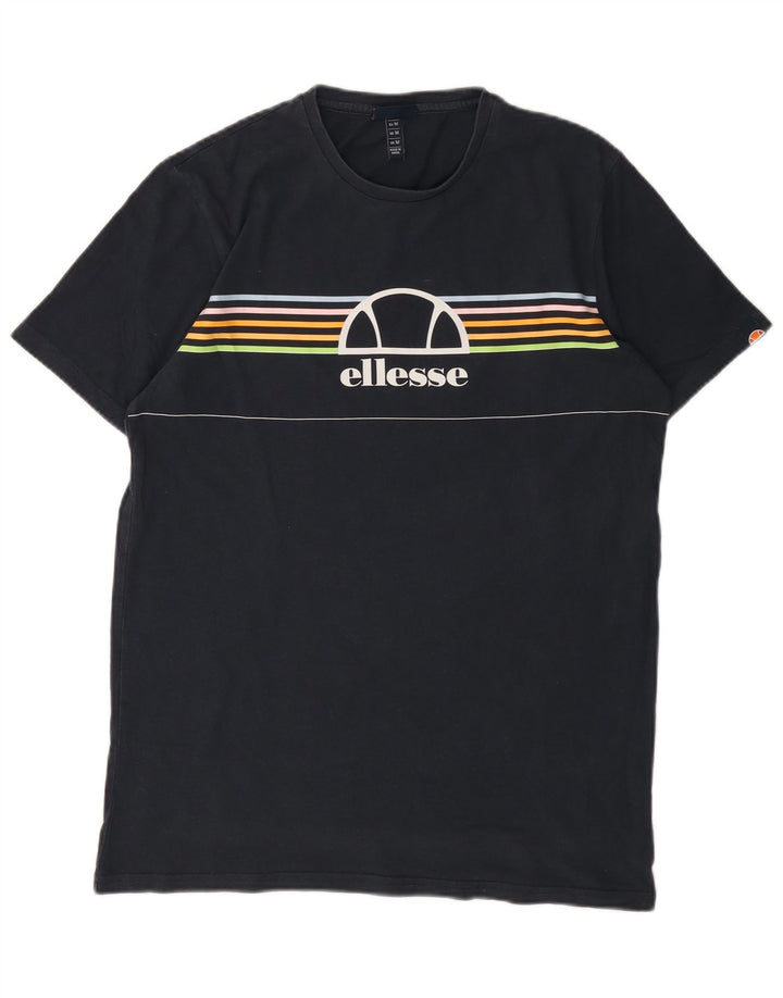 ELLESSE Mens Graphic T-Shirt Top Medium Navy Blue Striped