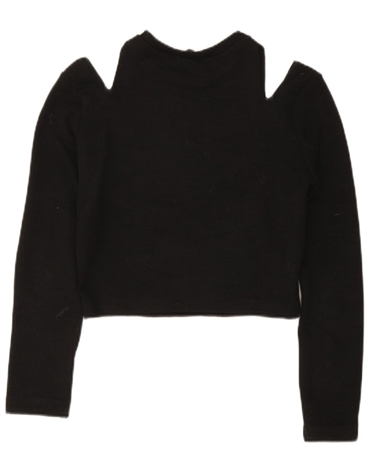 Zara Womens Long Sleeve Crop Off Shoulder Top UK 12 Medium Black Polyester