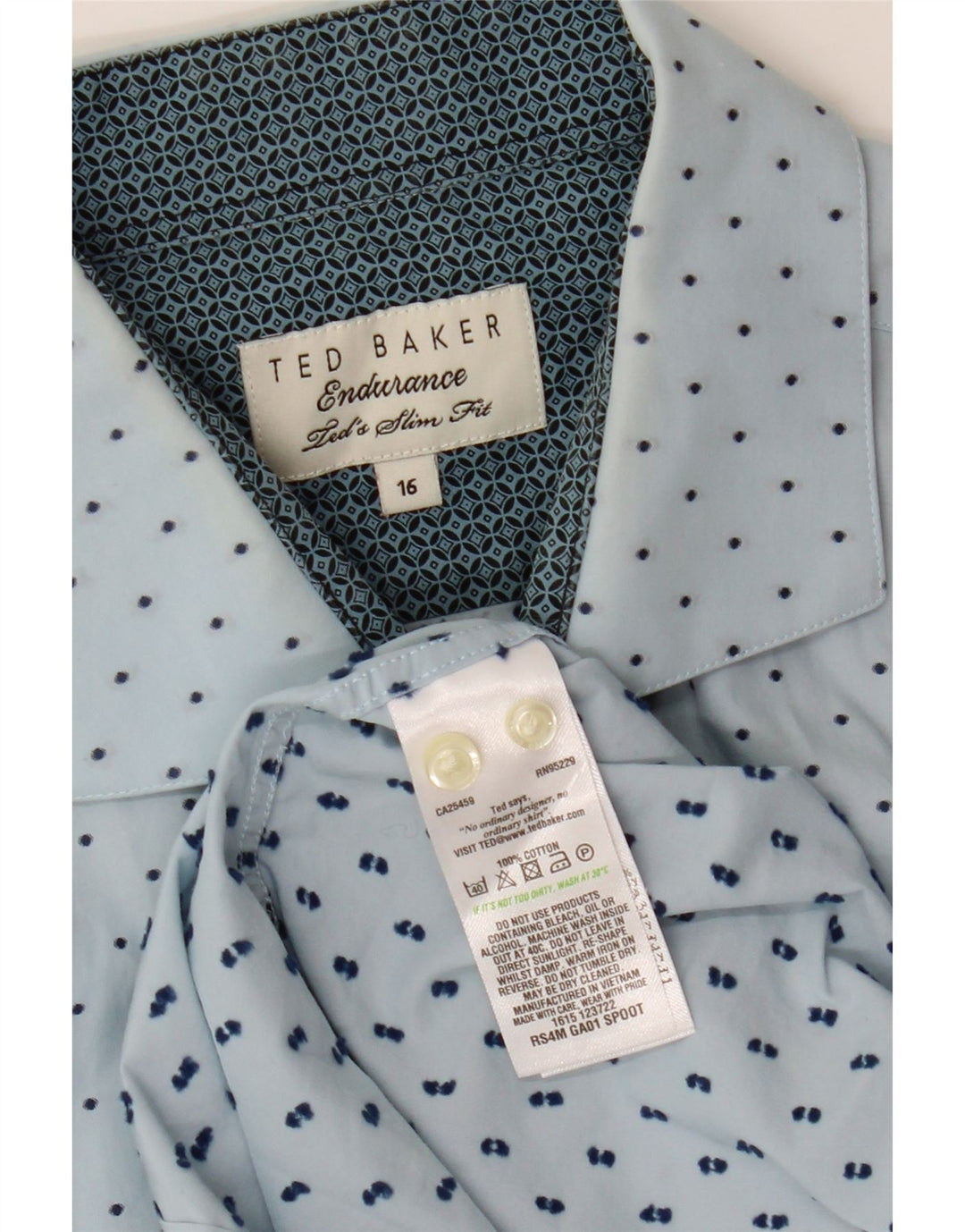 TED BAKER Mens Slim Fit Shirt Size 16 Large Blue Polka Dot Cotton