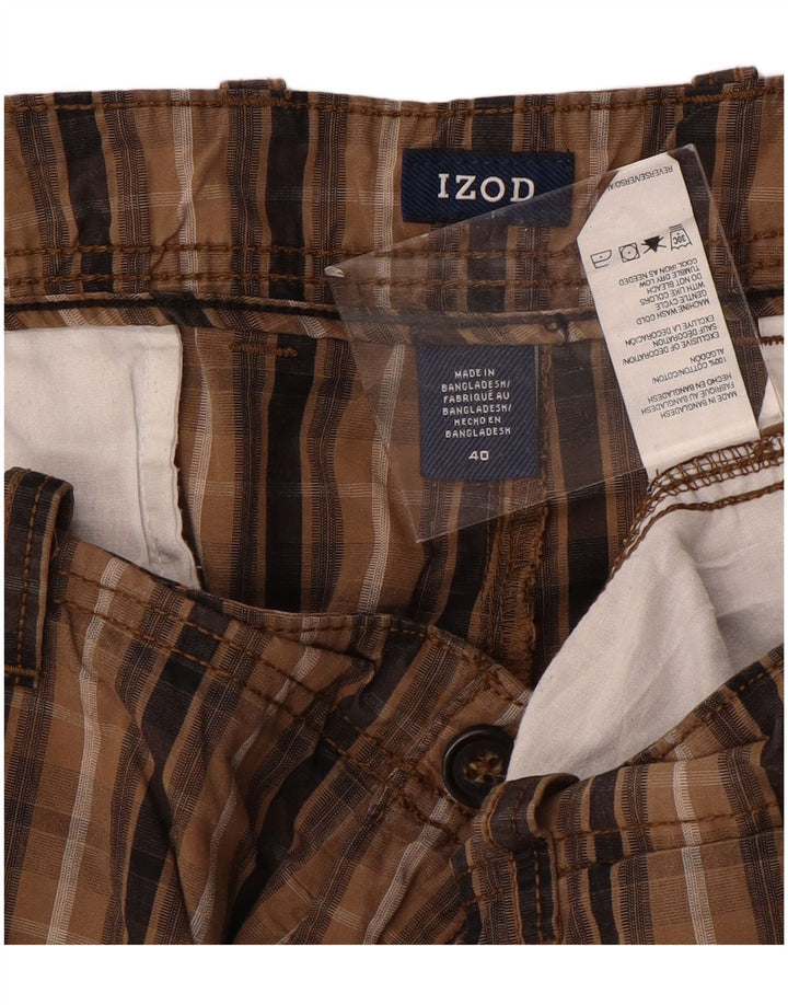 IZOD Mens Chino Shorts W40 XL Brown Check Cotton