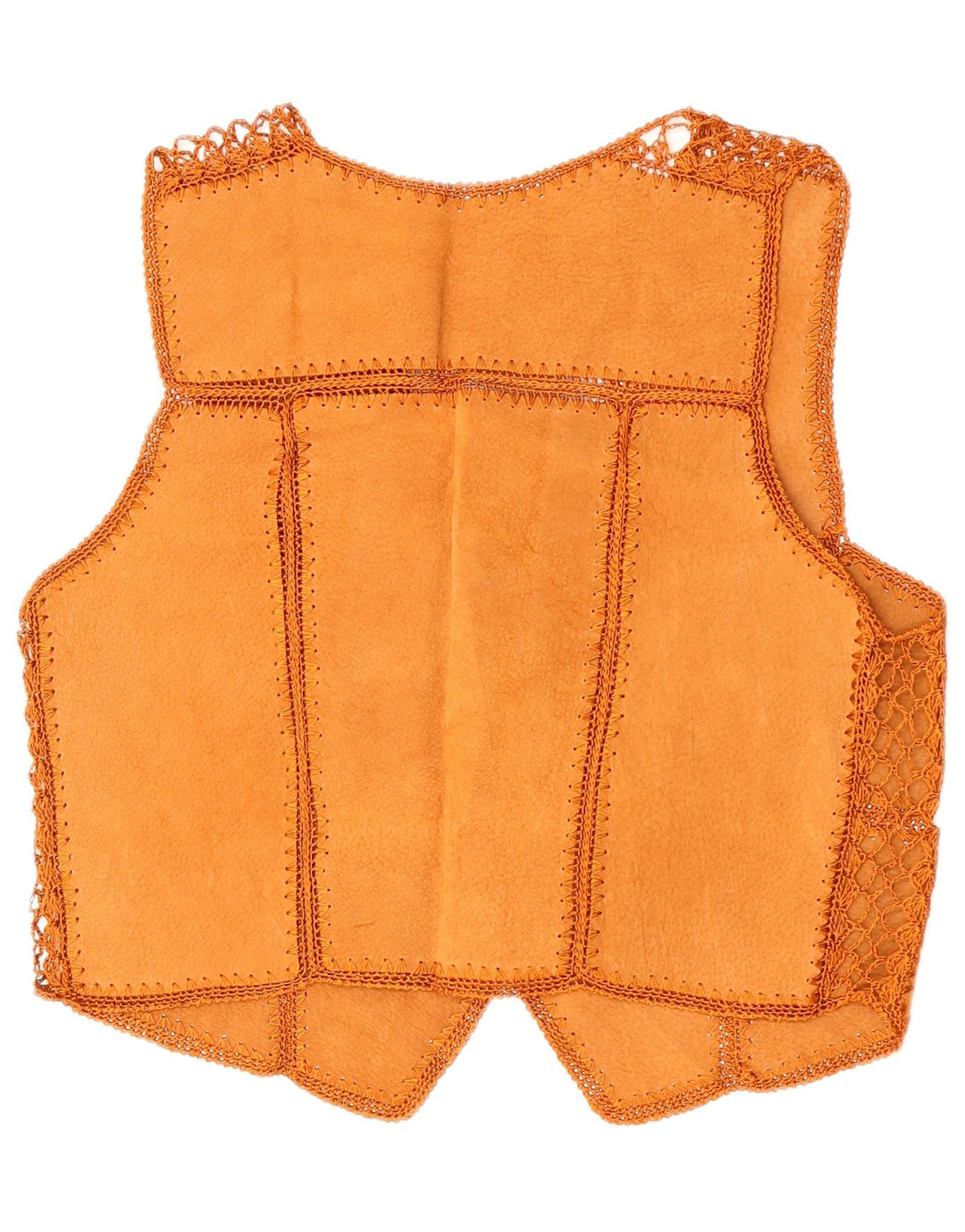 VINTAGE Womens Crop Suede Waistcoat UK 14 Medium Brown Patchwork