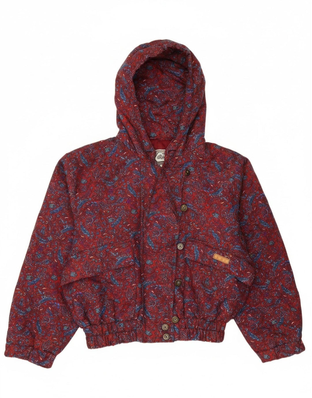 oltre Womens Hooded Oversized Bomber Jacket UK 10 Small Red Paisley