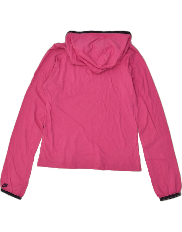 NIKE Girls Hooded Graphic Top Long Sleeve 13-14 Years XL Pink Cotton