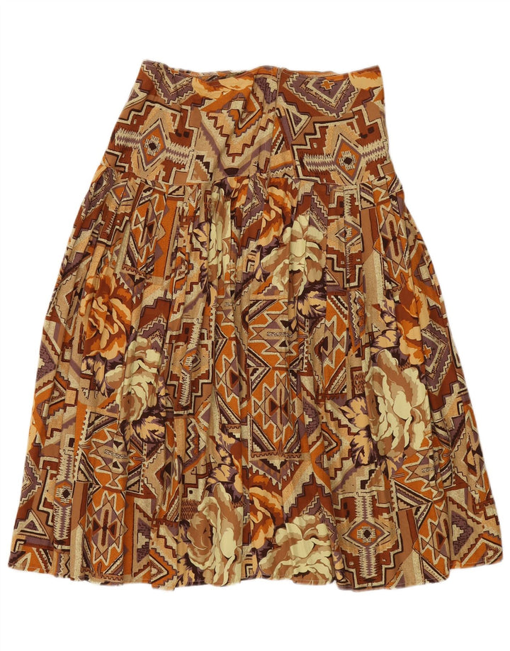 VINTAGE Womens Pleated Skirt Medium W30 Brown Patchwork Cotton