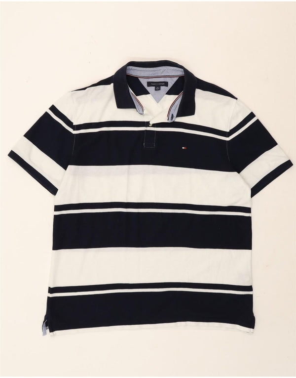 Tommy Hilfiger Mens Polo Shirt XL Navy Blue Striped Cotton