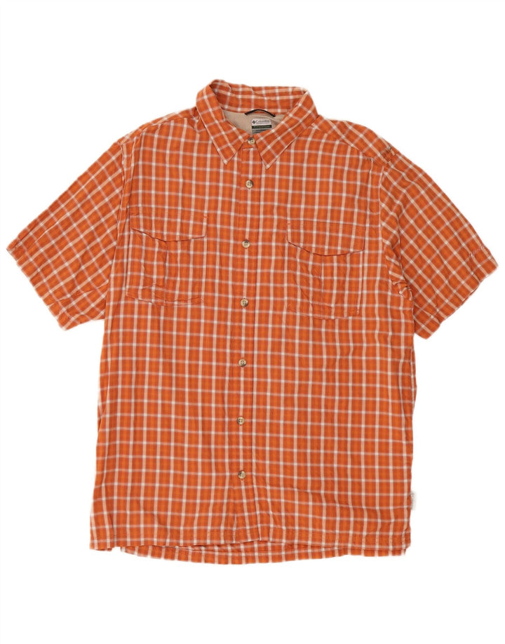 Columbia Mens Short Sleeve Shirt Large Orange Check Nylon