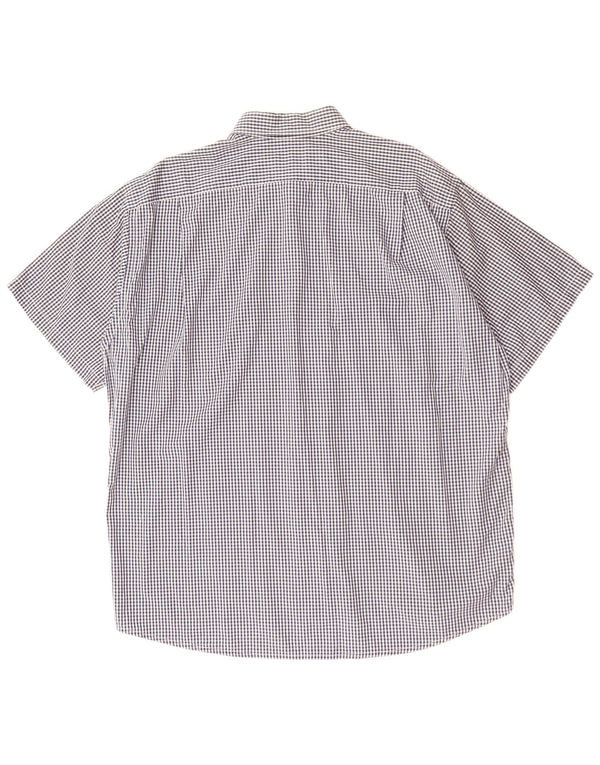 Lacoste Mens Short Sleeve Shirt Size 44 Large Navy Blue Gingham Cotton