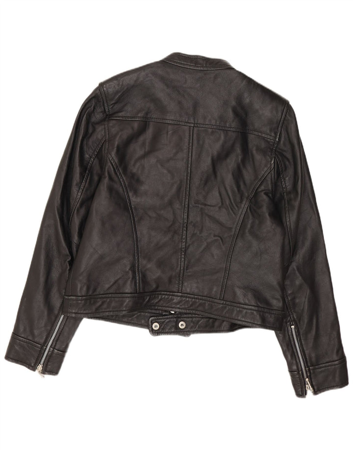 Milan Womens Biker Leather Jacket UK 12 Medium Black Leather