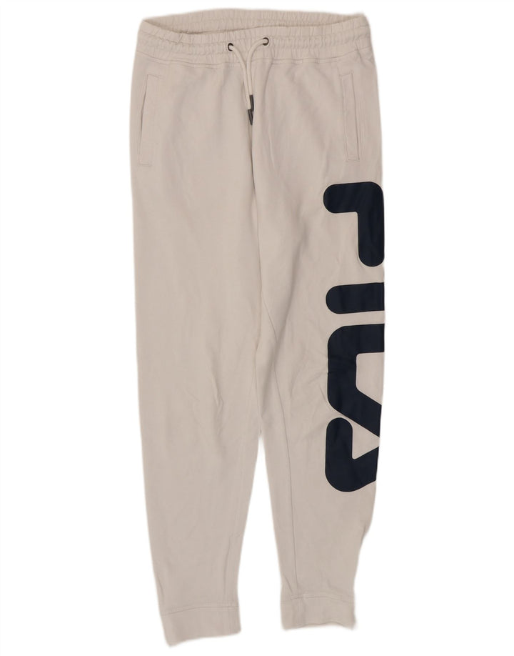 FILA Mens Graphic Tracksuit Trousers Joggers XS  White Cotton