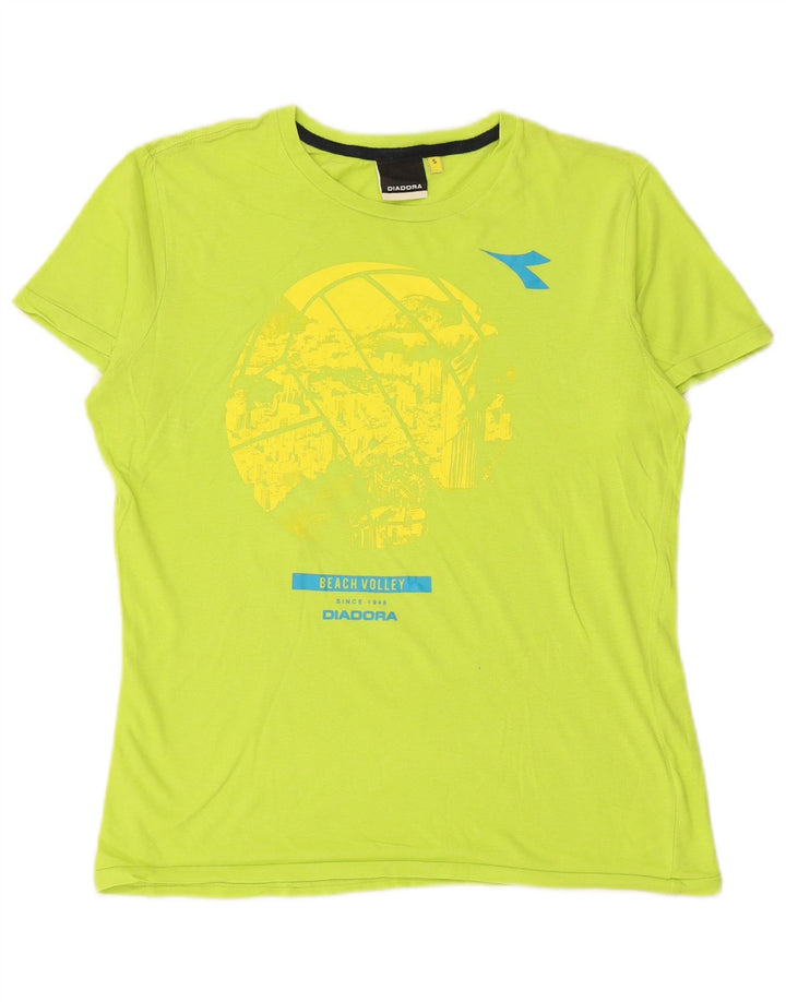 DIADORA Mens Graphic T-Shirt Top Small Green Cotton