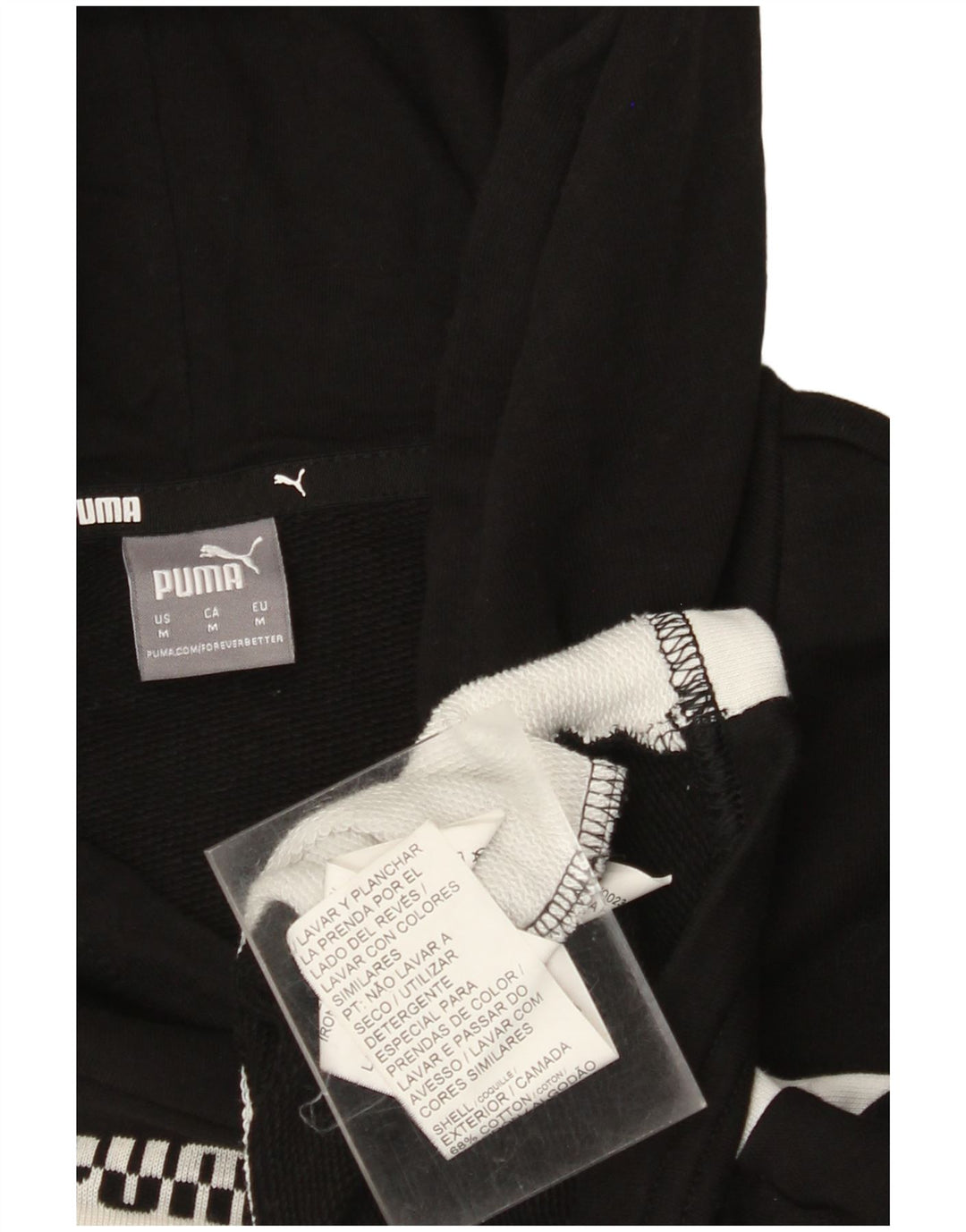 PUMA Womens Oversized Crop Hoodie Jumper UK 14 Medium Black Colourblock