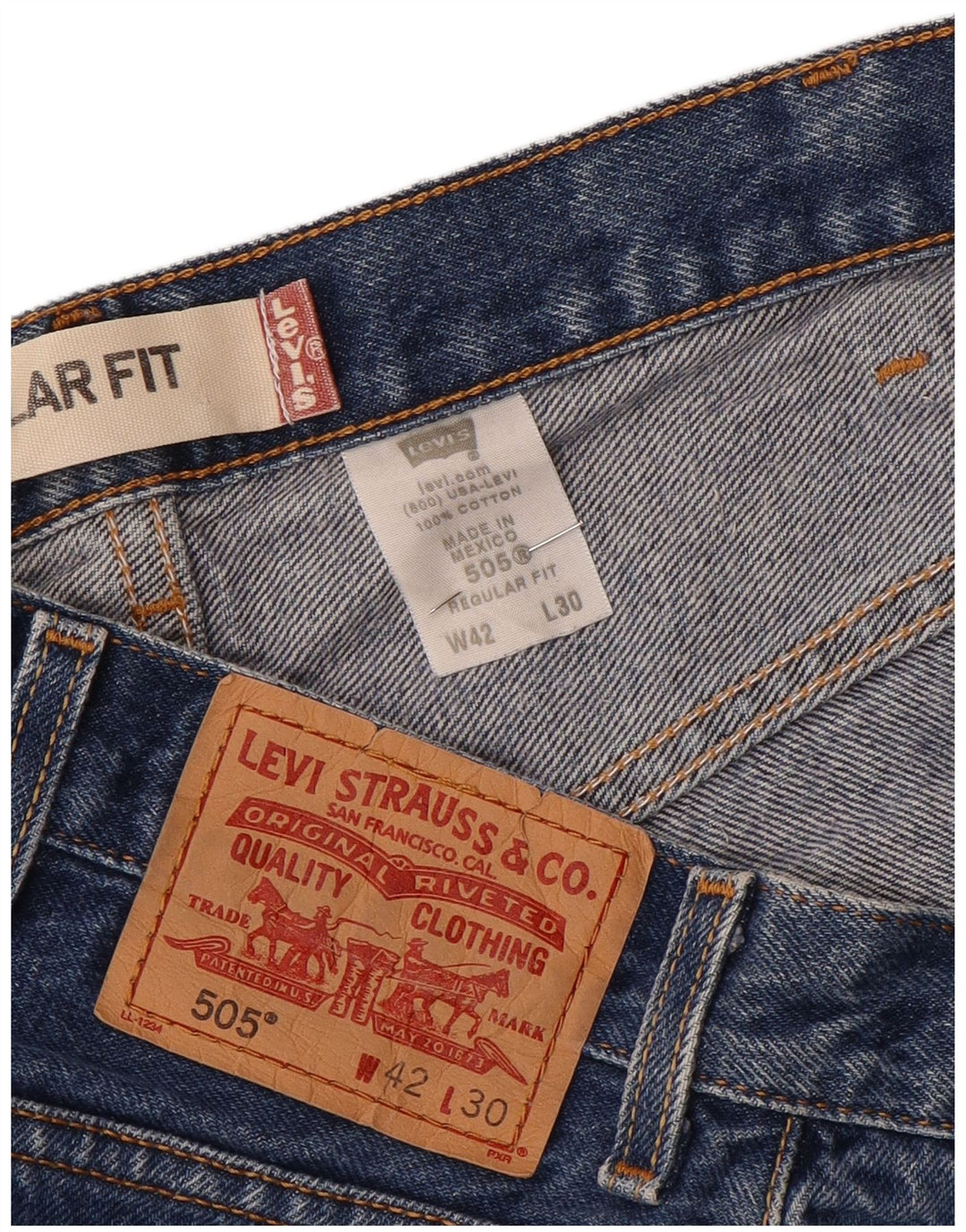 Levi's Mens 505 Regular Fit Straight Jeans W42 L30 Blue Cotton