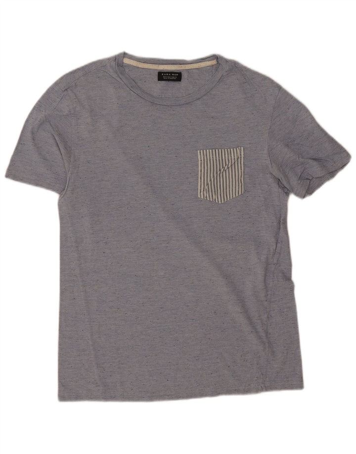 Zara Mens T-Shirt Top Small Blue Flecked