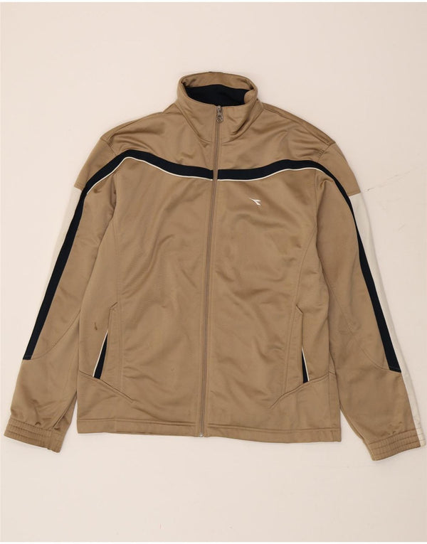 Diadora Mens Tracksuit Top Jacket UK 42 Large Beige Colourblock Polyester