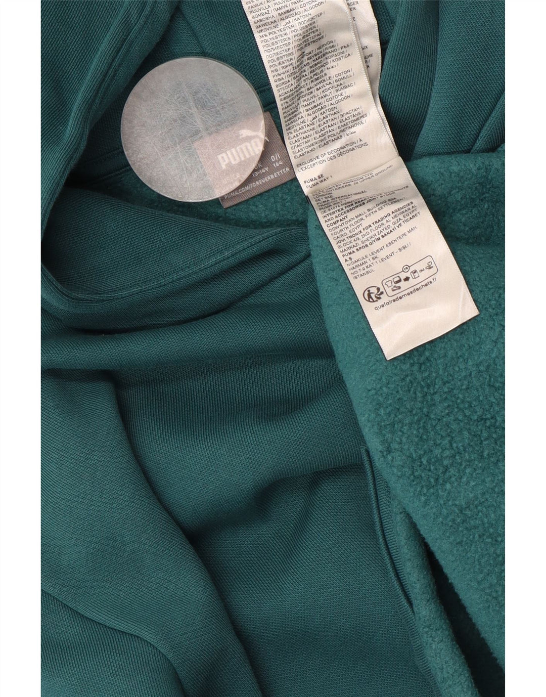 PUMA Girls Loose Fit Graphic Hoodie Jumper 13-14 Years Green Cotton