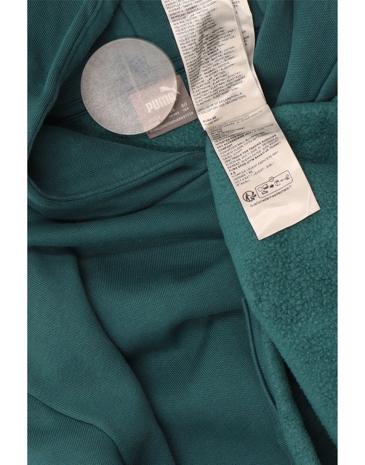 PUMA Girls Loose Fit Graphic Hoodie Jumper 13-14 Years Green Cotton