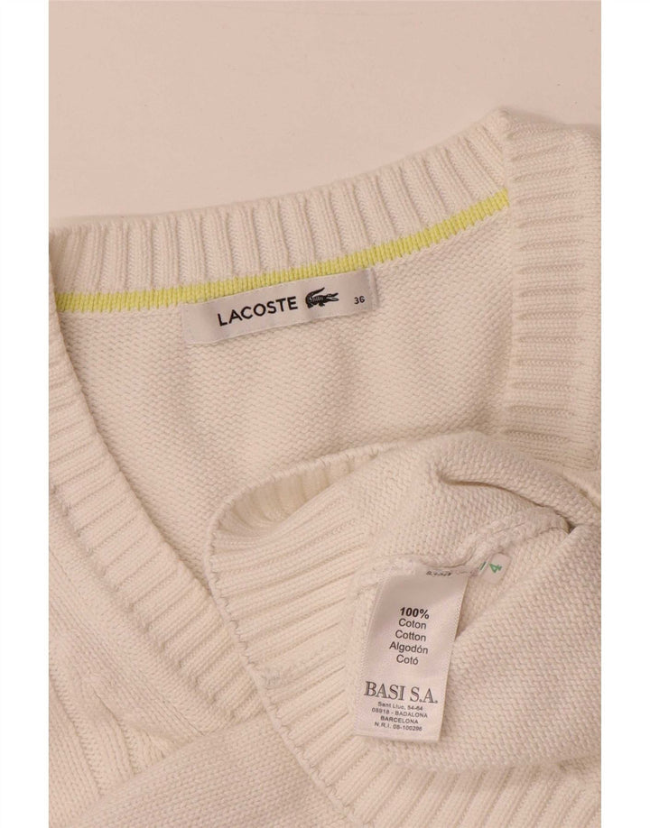 Lacoste Womens V-Neck Jumper Sweater Size 36 Small White Cotton
