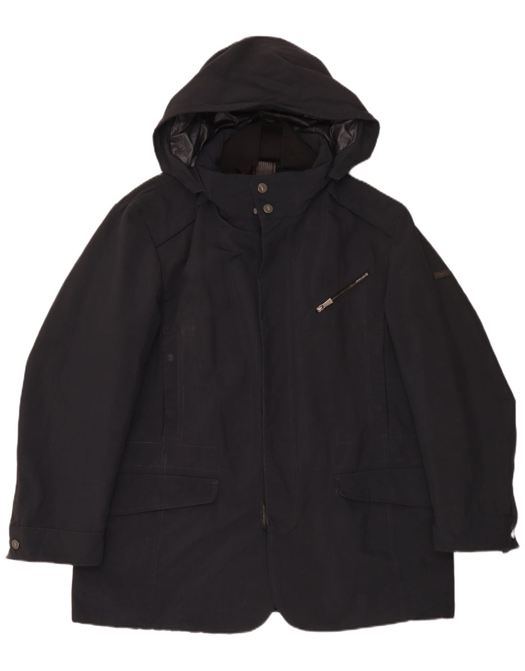 Trussardi Mens Hooded Windbreaker Jacket IT 56 3XL Black Polyamide