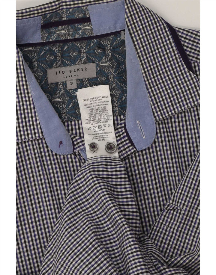 Ted Baker Mens Shirt Size 3 Medium Blue Gingham Cotton