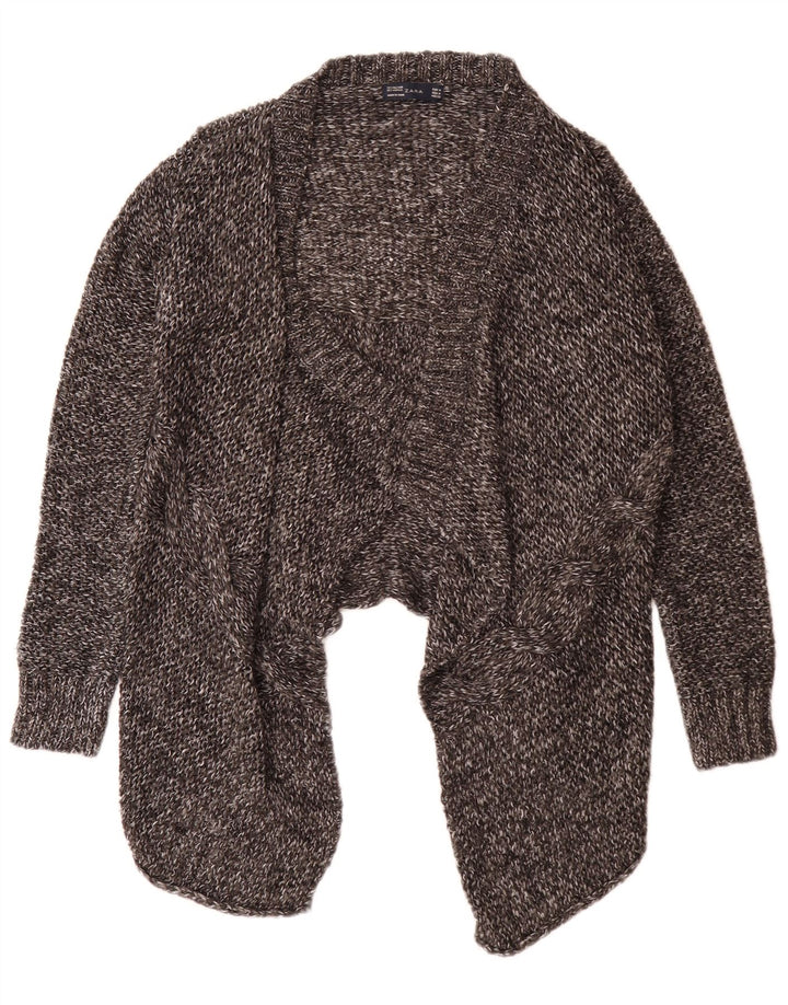 Zara Womens Asymmetric Open Cardigan Sweater UK 12 Medium Grey Flecked