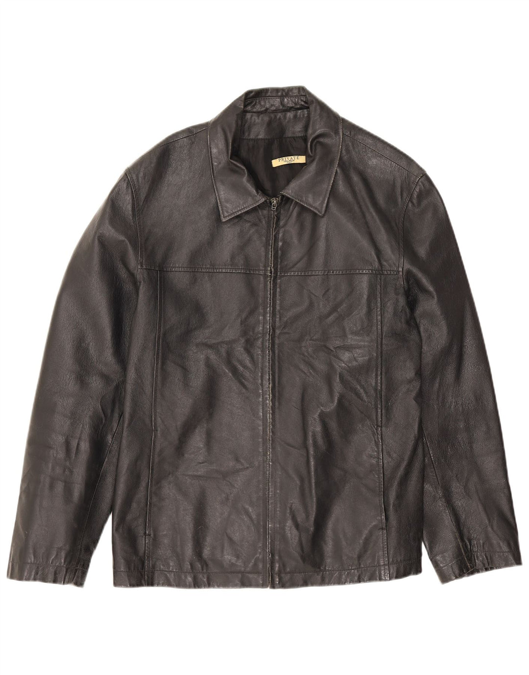Private Mens Leather Jacket IT 52 XL Black