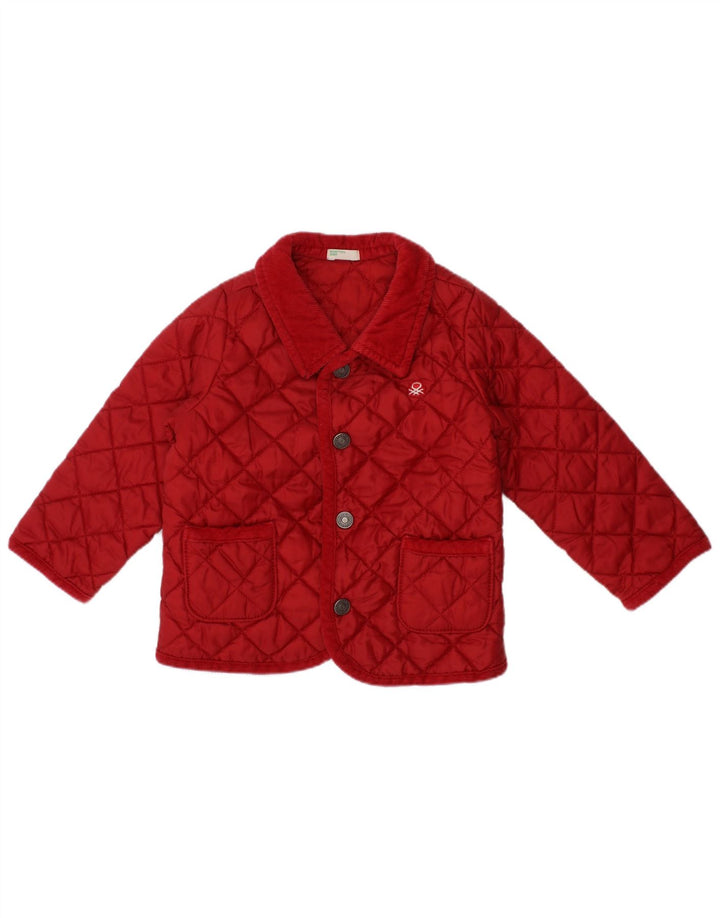 BENETTON Baby Girls Quilted Jacket 9-12 Months Red Polyamide
