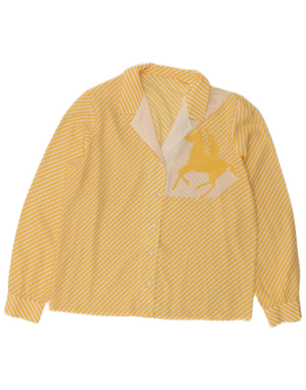 Vintage Womens Graphic Shirt Blouse UK 16 Large Yellow Pinstripe