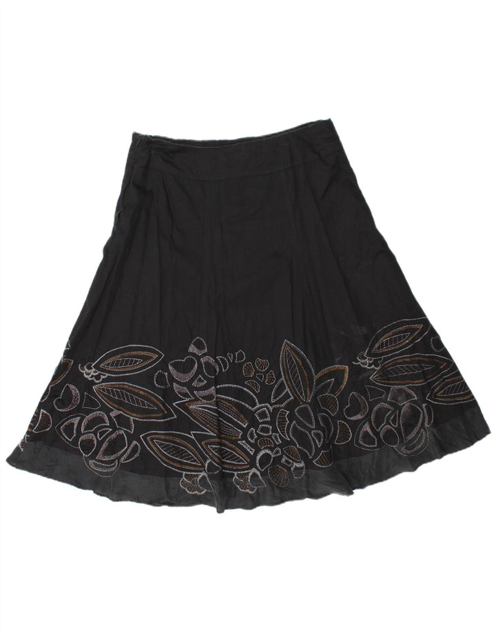MONSOON Womens Abstract Pattern A-Line Skirt UK 10 Small W30 Black Cotton