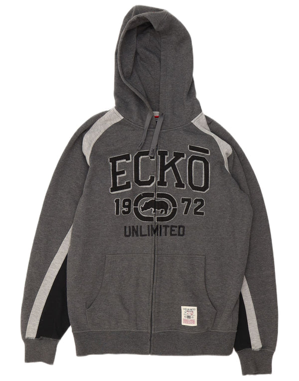 Ecko Unltd Mens Graphic Zip Hoodie Sweater Medium Grey Polyester