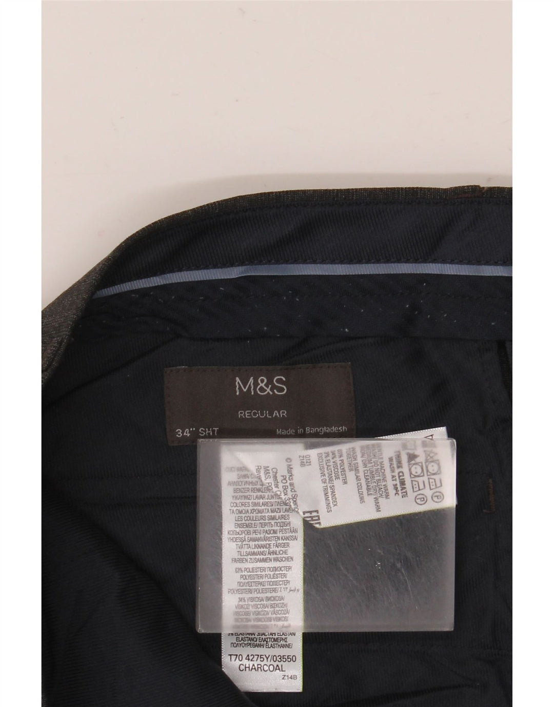 Marks & Spencer Mens Regular Fit Chino Trousers W34 L29 Grey Polyester
