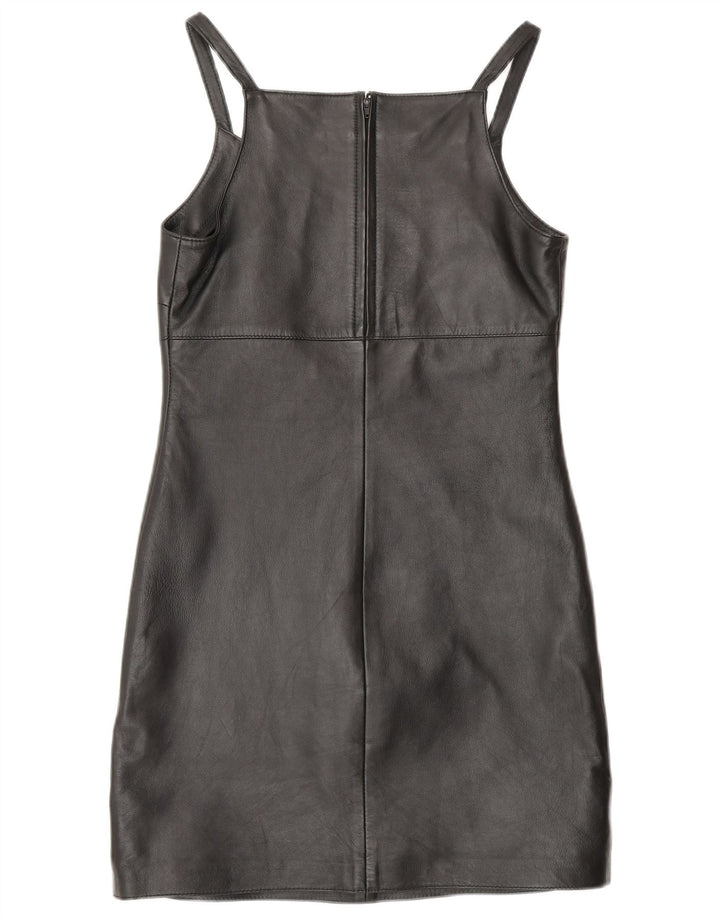 MADDOX Womens Sleeveless Leather Sheath Dress UK 10 Small Black Leather